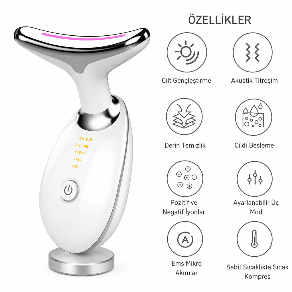 LED Işıklı Kırışıklık Giderici Yüz Masaj Cihazı